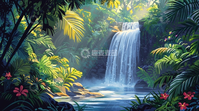 高清大图下载【趣麦麦图】热带雨林瀑布