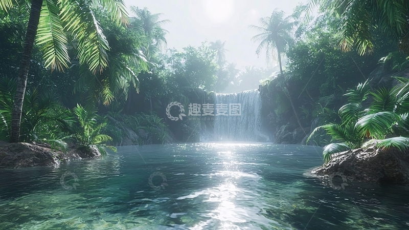 高清大图下载【趣麦麦图】热带雨林瀑布风景