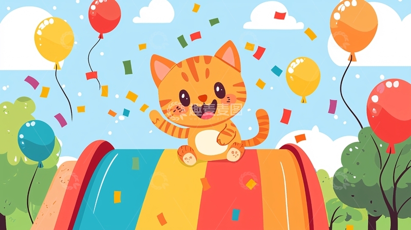 高清大图下载【趣麦麦图】卡通猫咪彩虹滑梯