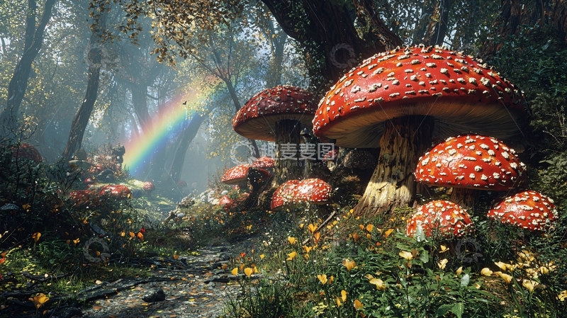 高清大图下载【趣麦麦图】梦幻森林彩虹毒蝇伞