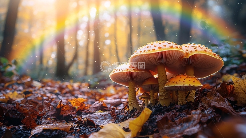 高清大图下载【趣麦麦图】森林彩虹蘑菇
