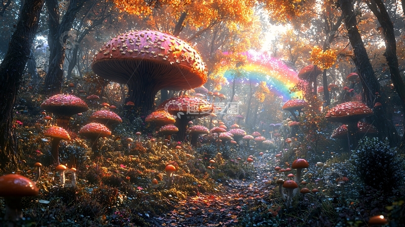 高清大图下载【趣麦麦图】梦幻森林彩虹蘑菇