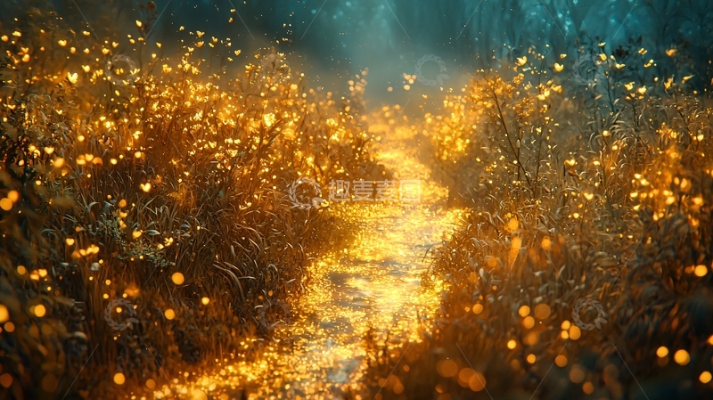 高清大图下载【趣麦麦图】金色花朵小路