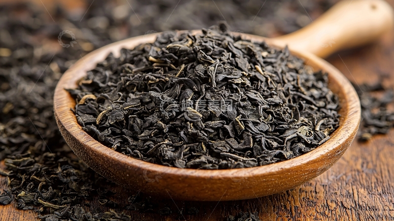 高清大图下载【趣麦麦图】木勺中黑茶叶特写