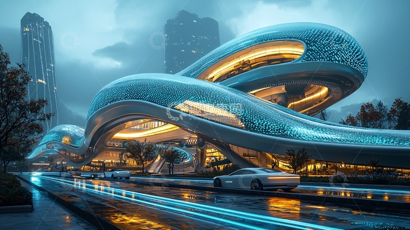 高清大图下载【趣麦麦图】未来科技感建筑夜景