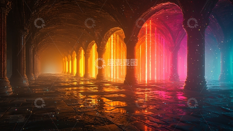 高清大图下载【趣麦麦图】梦幻彩色拱廊