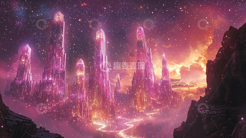 高清大图下载【趣麦麦图】粉色水晶山峰