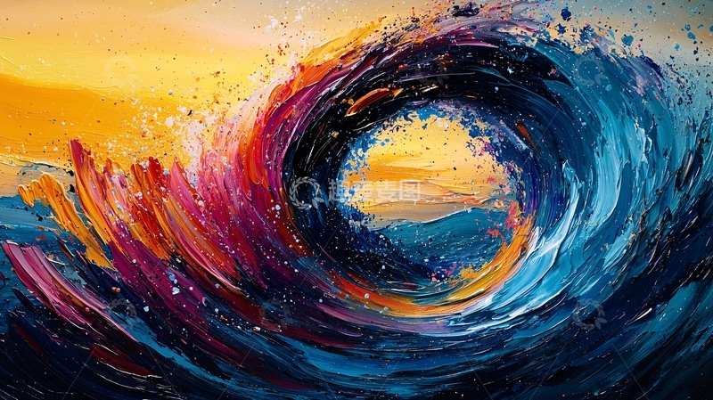 高清大图下载【趣麦麦图】色彩斑斓的抽象漩涡海浪