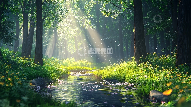 高清大图下载【趣麦麦图】阳光森林小溪