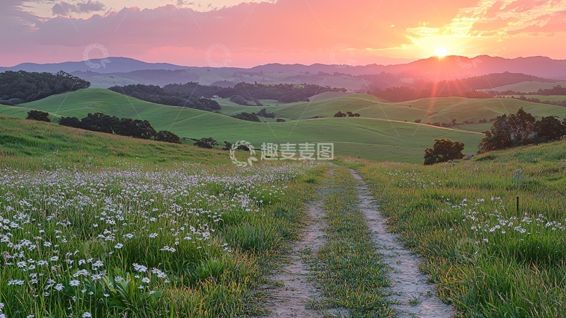 高清大图下载【趣麦麦图】山间小路日落美景