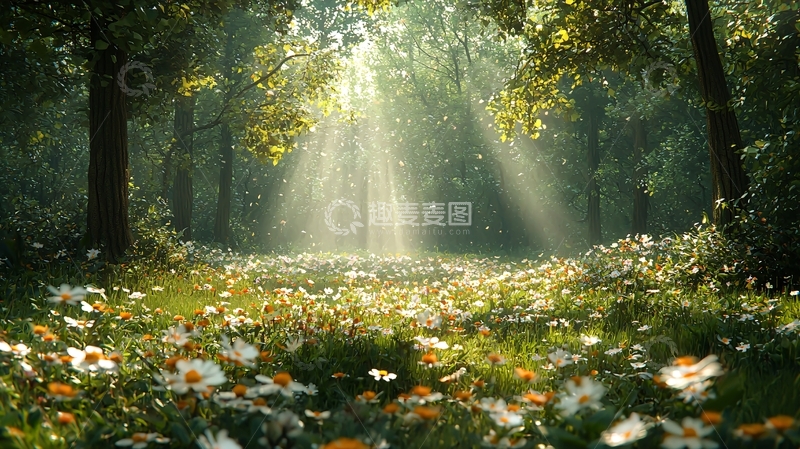高清大图下载【趣麦麦图】阳光森林花海