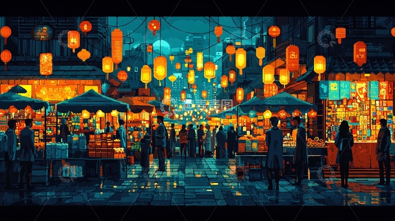 高清大图下载【趣麦麦图】夜市