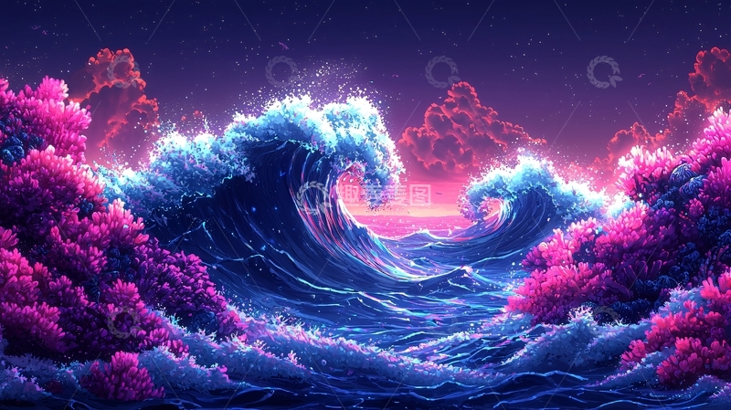 高清大图下载【趣麦麦图】梦幻蓝色波浪