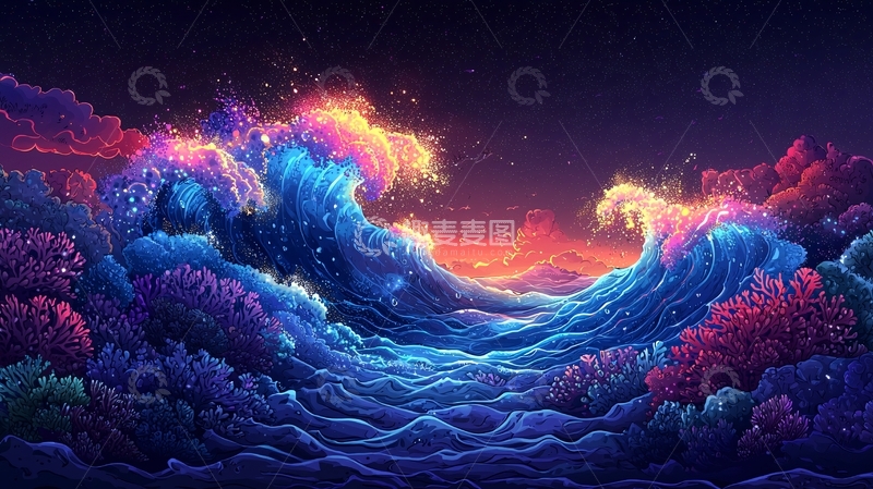 高清大图下载【趣麦麦图】梦幻多彩海洋波浪
