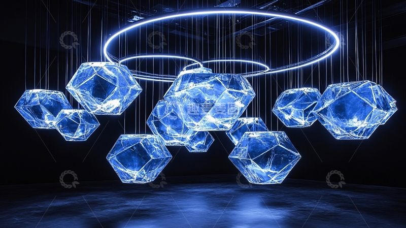 高清大图下载【趣麦麦图】蓝色几何光影装置