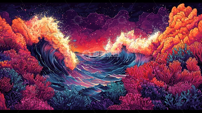 高清大图下载【趣麦麦图】抽象火焰巨浪