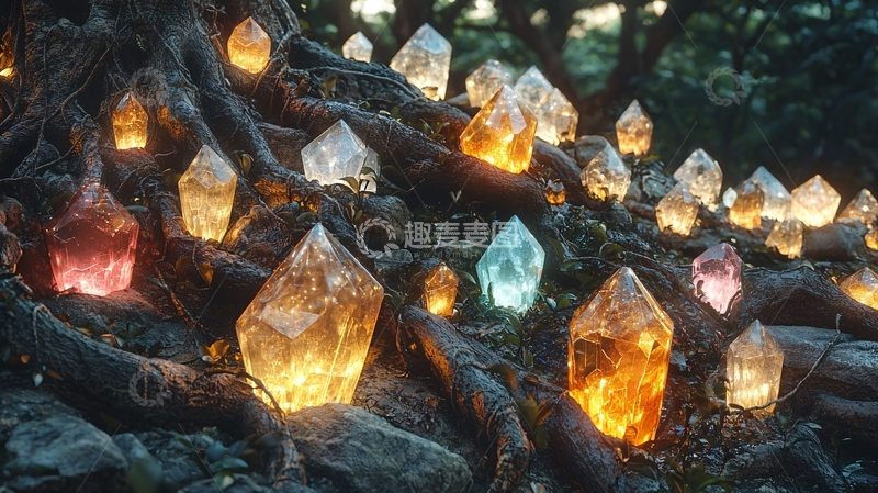 高清大图下载【趣麦麦图】树根上的彩色水晶