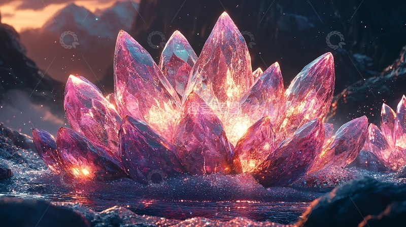 高清大图下载【趣麦麦图】发光粉色晶体群