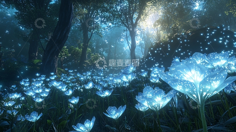 高清大图下载【趣麦麦图】发光花海森林