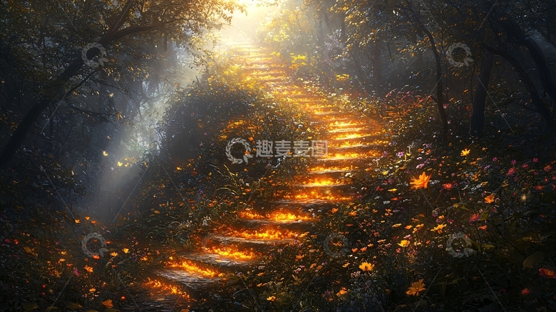 高清大图下载【趣麦麦图】森林阶梯