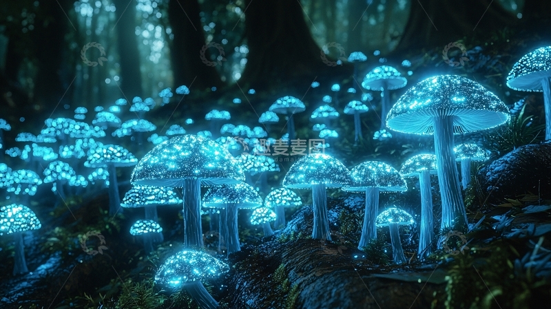 高清大图下载【趣麦麦图】蓝光蘑菇森林