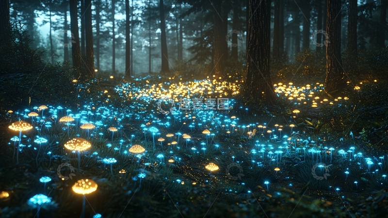 高清大图下载【趣麦麦图】幽暗森林发光蘑菇