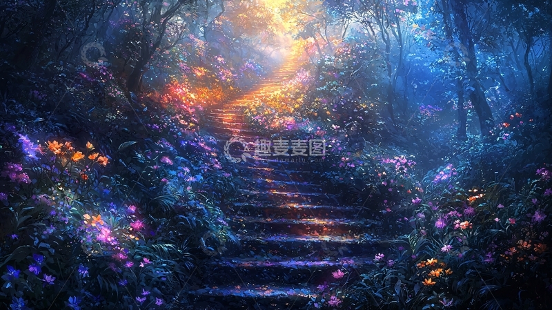 高清大图下载【趣麦麦图】梦幻森林阶梯