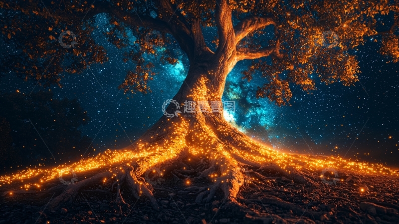 高清大图下载【趣麦麦图】夜空中闪耀的巨树