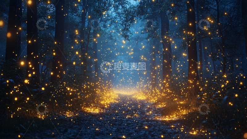 高清大图下载【趣麦麦图】萤火虫森林小路