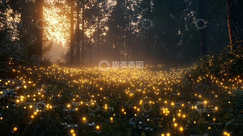 高清大图下载【趣麦麦图】森林萤火