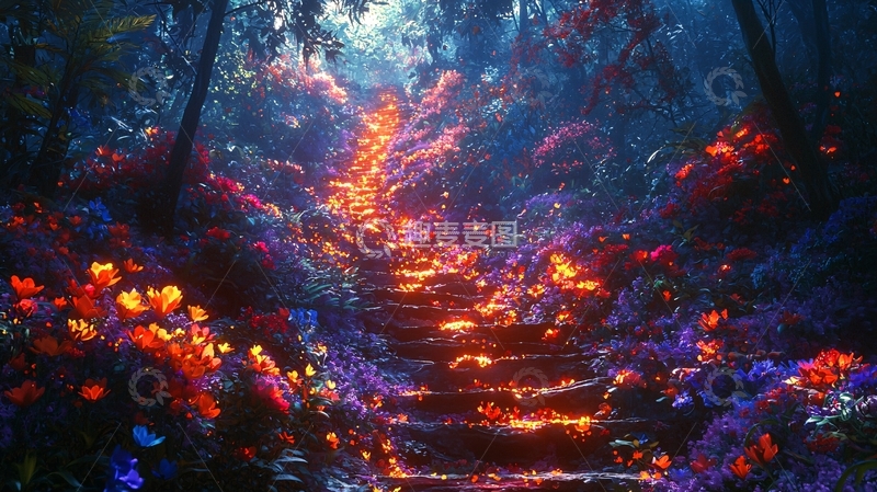高清大图下载【趣麦麦图】梦幻森林阶梯