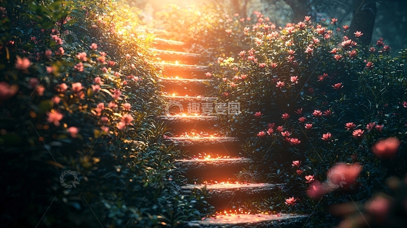 高清大图下载【趣麦麦图】光影花径石阶