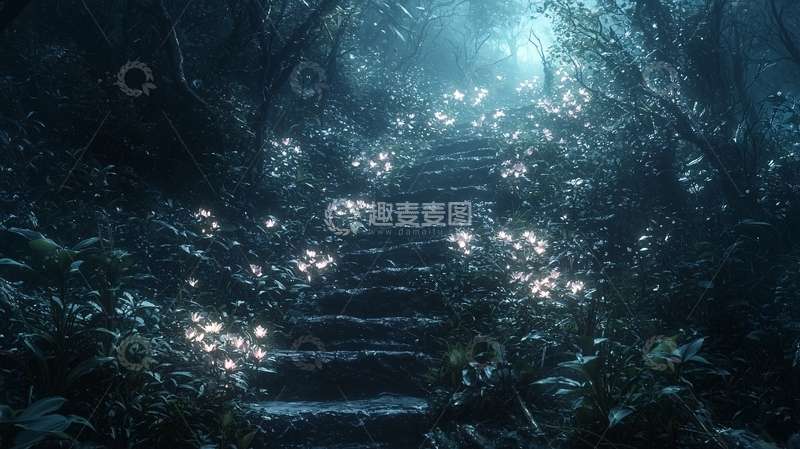 高清大图下载【趣麦麦图】神秘森林石阶