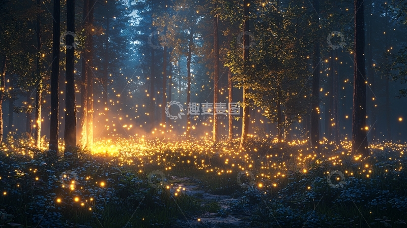 高清大图下载【趣麦麦图】神秘森林萤火虫闪烁