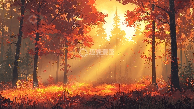 高清大图下载【趣麦麦图】秋日阳光穿透森林