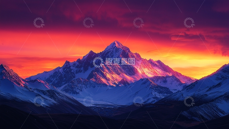 高清大图下载【趣麦麦图】日落雪山