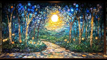 马赛克森林日落风景画