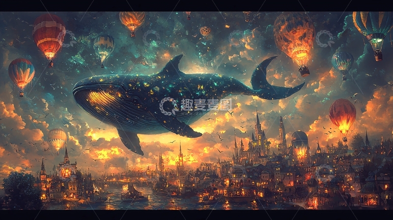 高清大图下载【趣麦麦图】星空巨鲸