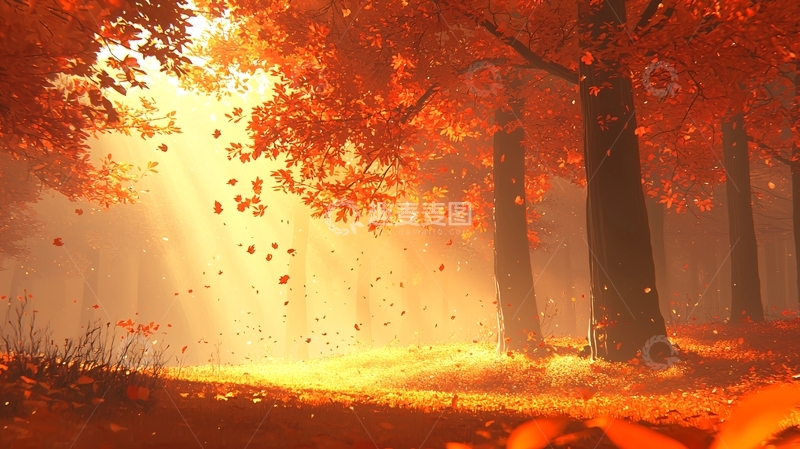 高清大图下载【趣麦麦图】秋日森林阳光洒落