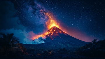 夜空下喷发的火山