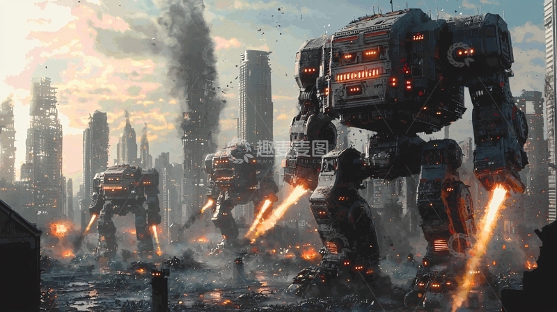 高清大图下载【趣麦麦图】未来都市战争机器人