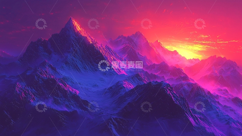 高清大图下载【趣麦麦图】梦幻般彩霞映照山峰