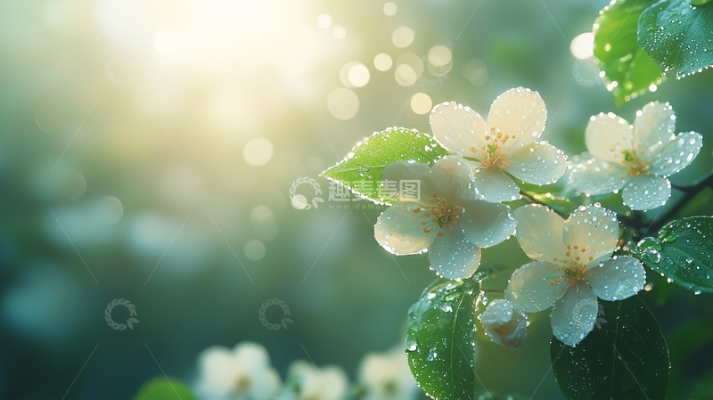高清大图下载【趣麦麦图】阳光雨露下的白色小花