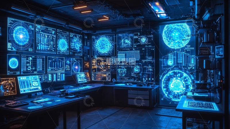 高清大图下载【趣麦麦图】科技感蓝色监控室
