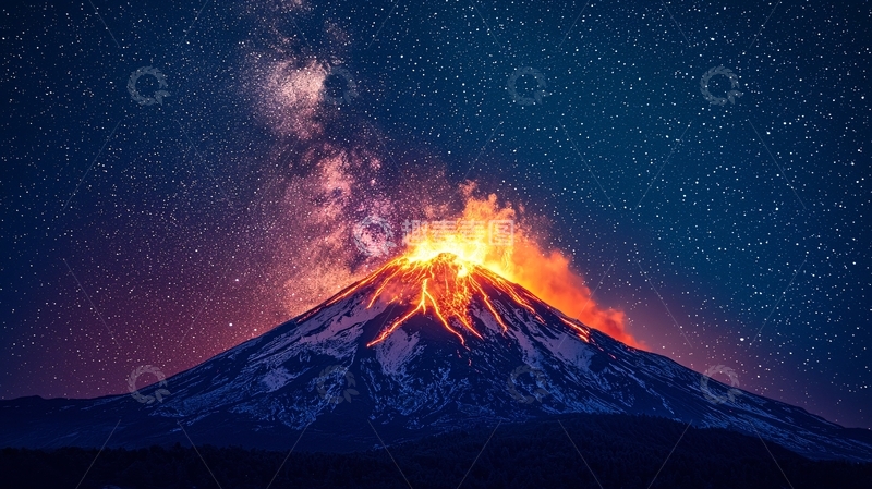 高清大图下载【趣麦麦图】火山喷发星空