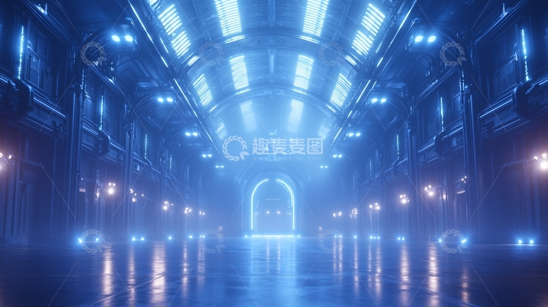 高清大图下载【趣麦麦图】蓝色科幻走廊