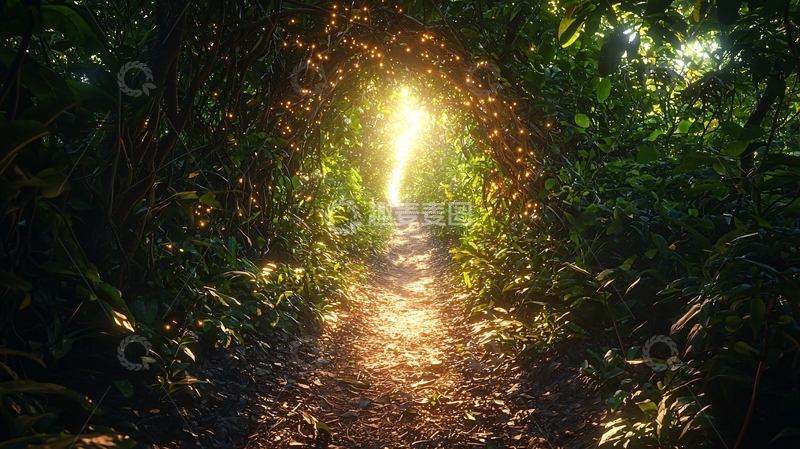 高清大图下载【趣麦麦图】森林小路光芒四射