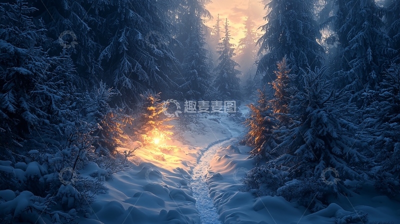 高清大图下载【趣麦麦图】雪地森林