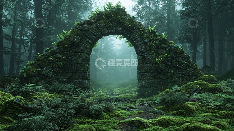 高清大图下载【趣麦麦图】森林古石拱门