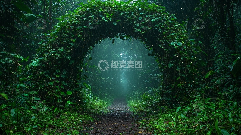 高清大图下载【趣麦麦图】绿叶拱门森林小路